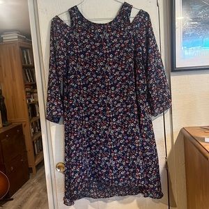 Hi-lo Cold Shoulder Mackenzie x Emily West Navy with Floral Dress